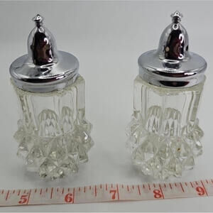 VTG Indiana Glass Diamond Point Salt & Pepper Shakers Crystal NOS